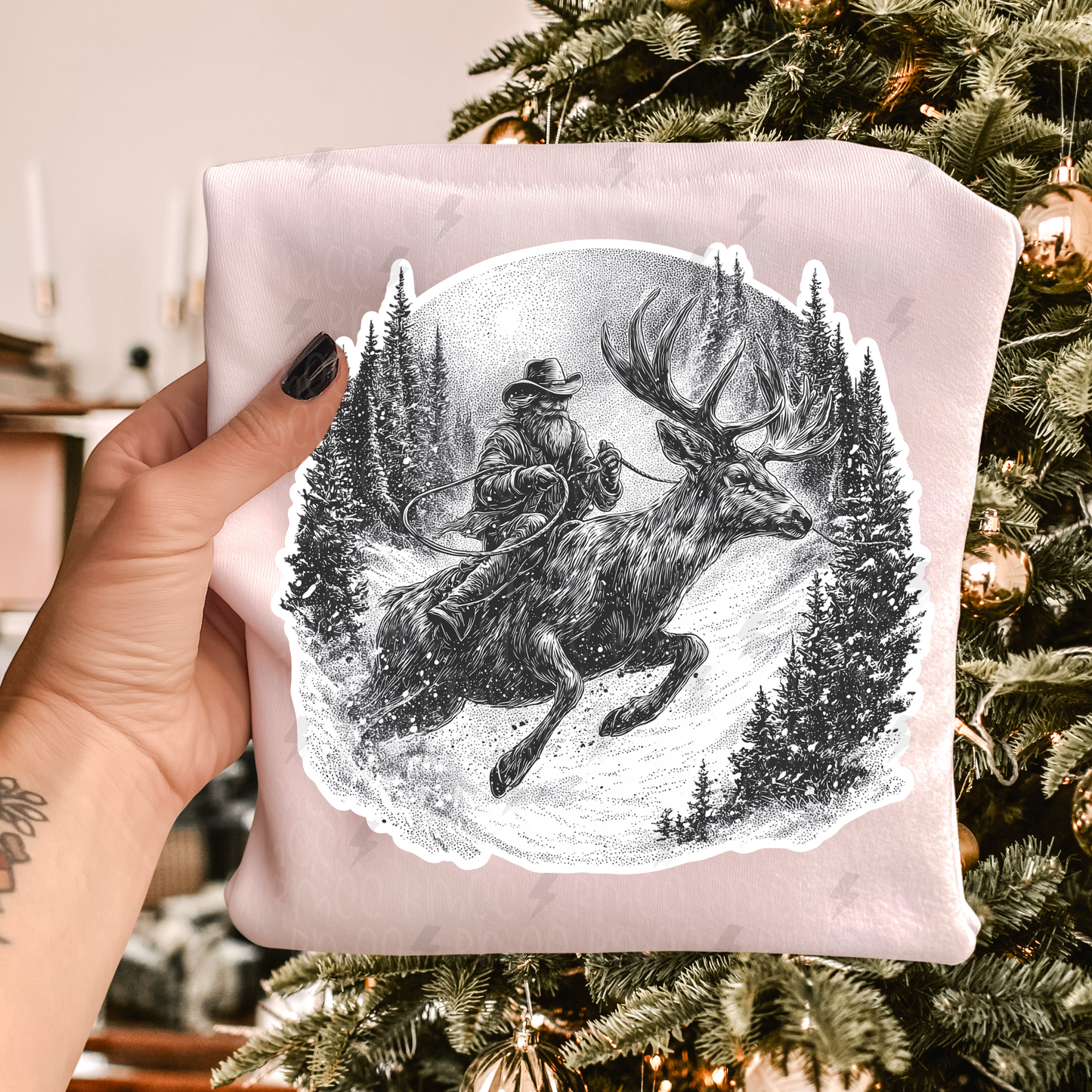 Santa riding reindeer | PNG | Christmas