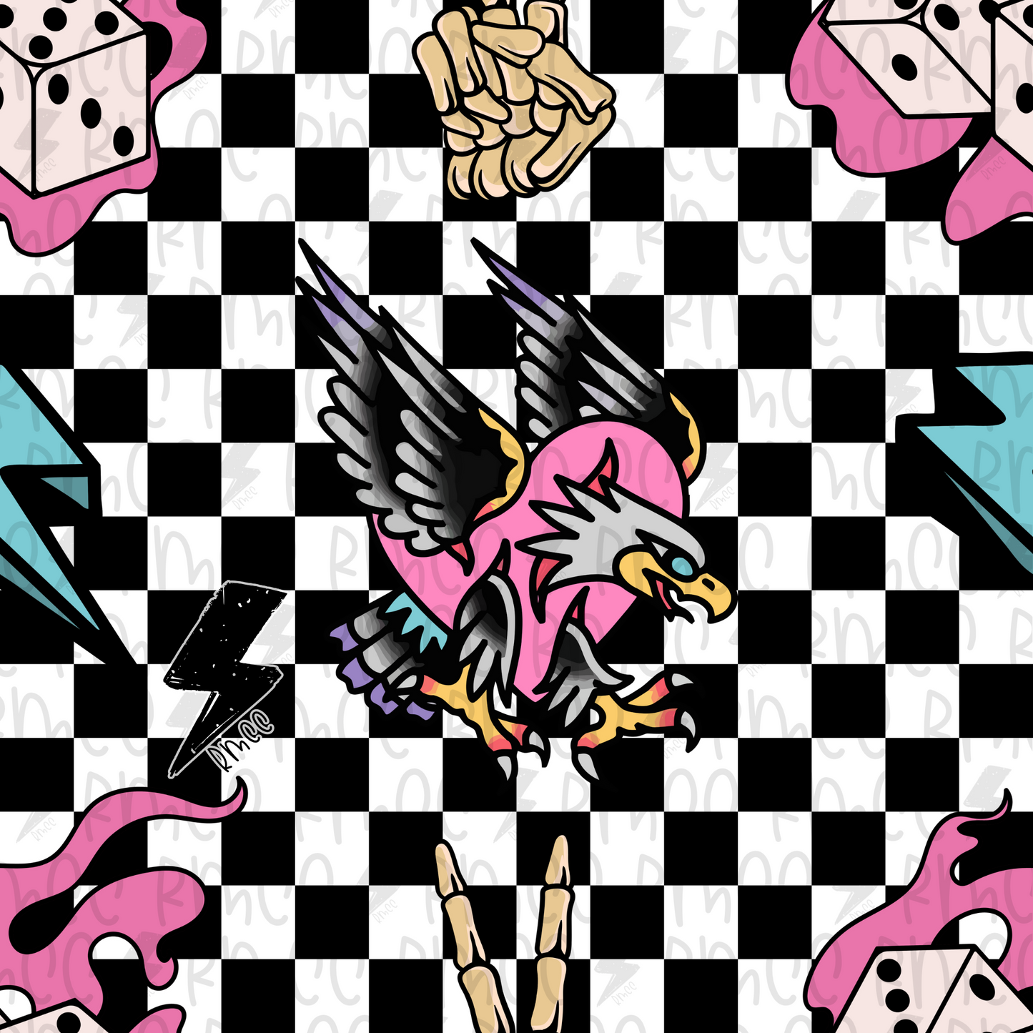 Dead Cute & Dangerous Black Checker | Seamless PNG