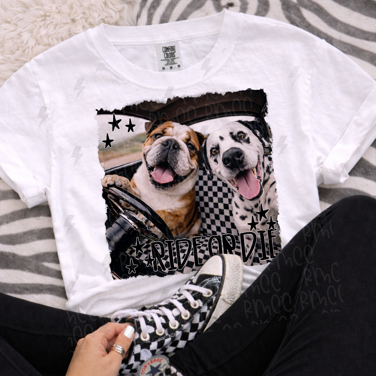 ride or die english bulldog + dalmatian | PNG