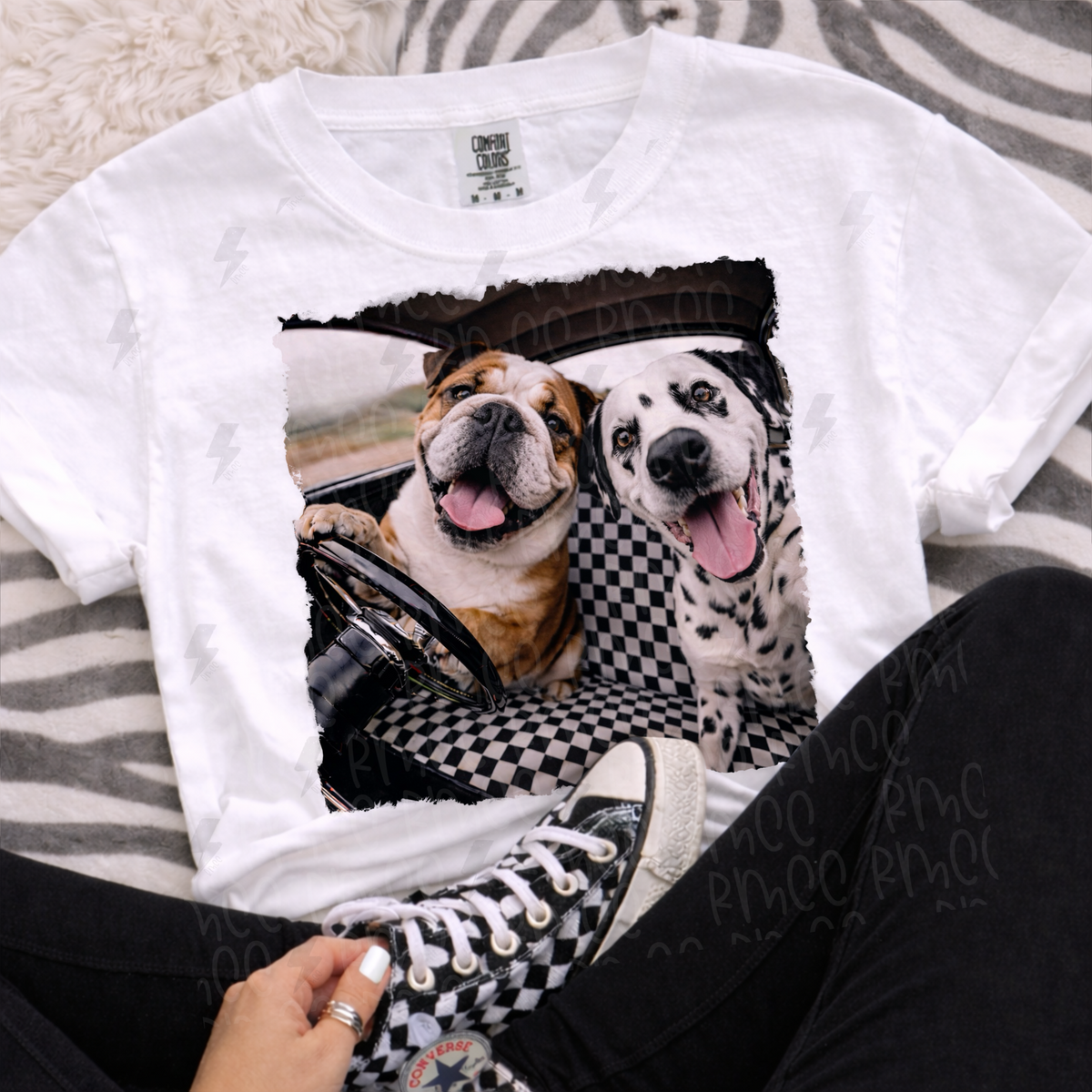 ride or die english bulldog + dalmatian | PNG