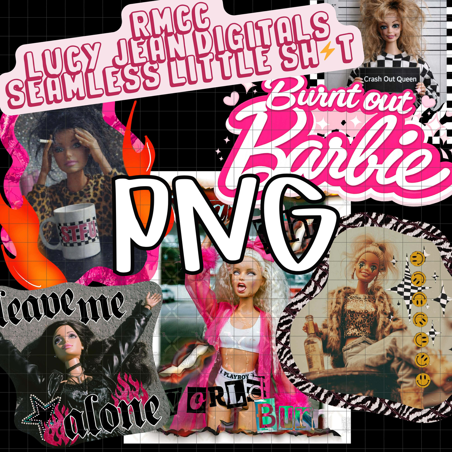 NO CODES! PNG Only | Burn Out Barbie | LJD x RMCC x SLS Collab | SEAMLESS | PNG