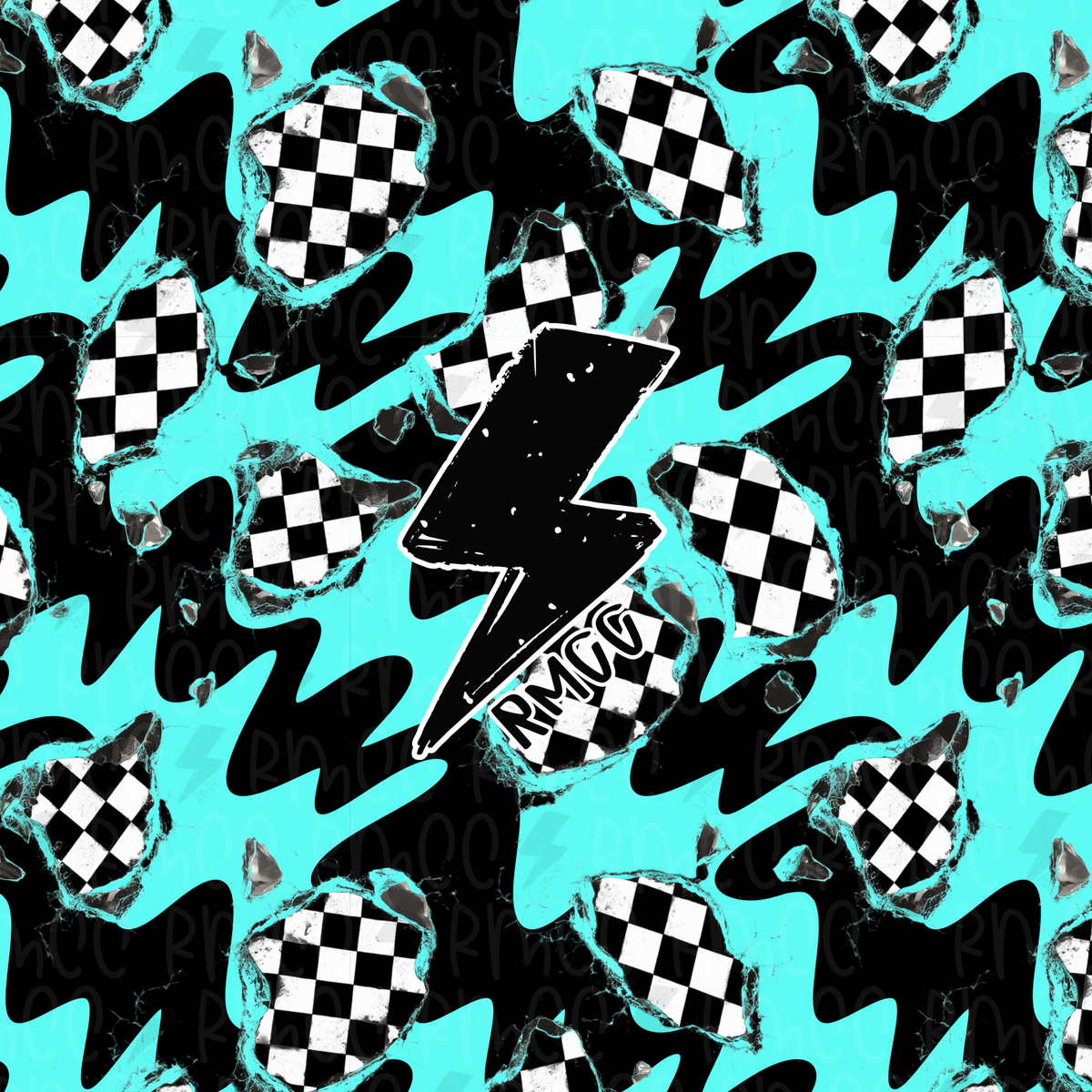 Checker turquoise waves | Seamless PNG
