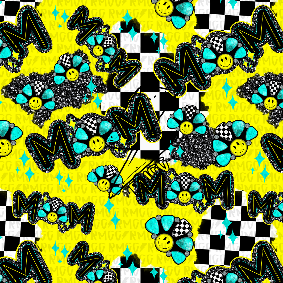 Turquoise smiley mom | Seamless PNG